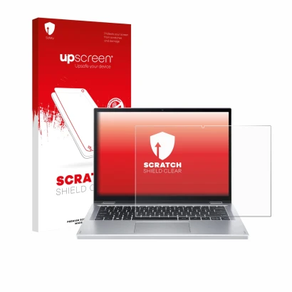 Face avant d’un emballage produit avec le logo de la marque upscreen. À côté, l’appareil Acer Aspire Go Spin 14 est représenté