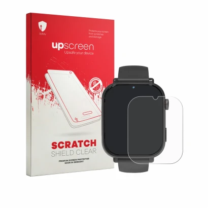 Face avant d’un emballage produit avec le logo de la marque upscreen. À côté, l’appareil Pthtechus A22 est représenté avec la