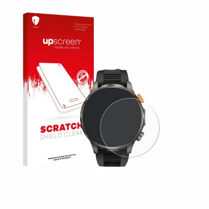 Face avant d’un emballage produit avec le logo de la marque upscreen. À côté, l’appareil Dekelife AK90 1.91" est représenté av