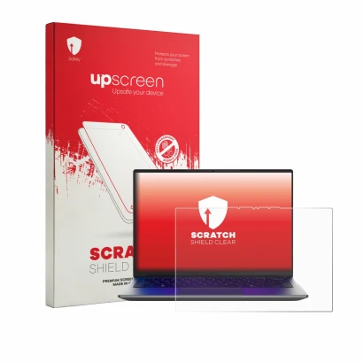 Face avant d’un emballage produit avec le logo de la marque upscreen. À côté, l’appareil MEDION Avantum 14 E1e est représenté 