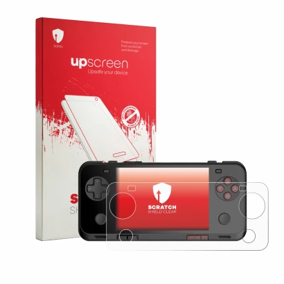 Face avant d’un emballage produit avec le logo de la marque upscreen. À côté, l’appareil Ayaneo Pocket ACE est représenté avec