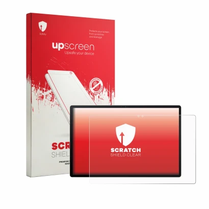 Face avant d’un emballage produit avec le logo de la marque upscreen. À côté, l’appareil Acer Iconia A16 est représenté avec l