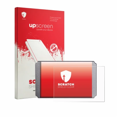 Face avant d’un emballage produit avec le logo de la marque upscreen. À côté, l’appareil Windmeile KT-LCD8H est représenté ave