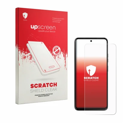 Face avant d’un emballage produit avec le logo de la marque upscreen. À côté, l’appareil Motorola Moto G47 est représenté avec