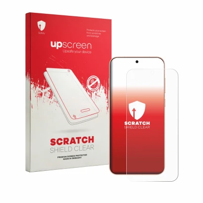 Face avant d’un emballage produit avec le logo de la marque upscreen. À côté, l’appareil Oppo Find X9s est représenté avec la