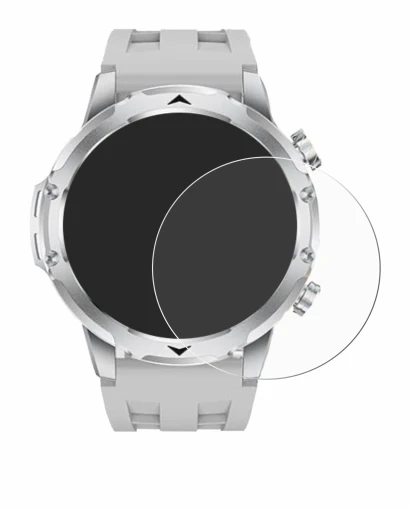 Image de l'appareil FitVigor Smartwatch 1.53" avec une grande variété de protections d'écran.