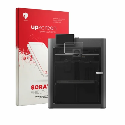 Face avant d’un emballage produit avec le logo de la marque upscreen. À côté, l’appareil Bambu Lab X2D est représenté avec la