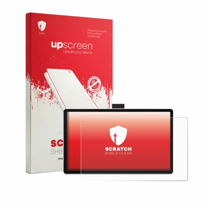 Face avant d’un emballage produit avec le logo de la marque upscreen. À côté, l’appareil Wacom One 14 est représenté avec la p