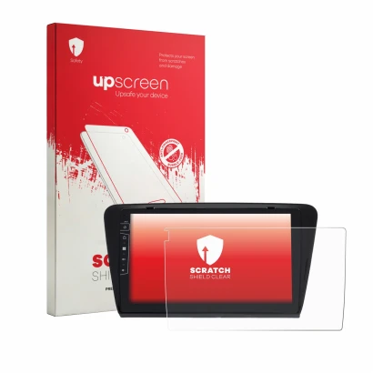Face avant d’un emballage produit avec le logo de la marque upscreen. À côté, l’appareil Dynavin D9-7 Premium Flex est représe