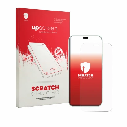 Face avant d’un emballage produit avec le logo de la marque upscreen. À côté, l’appareil Honor 600e est représenté avec la pro