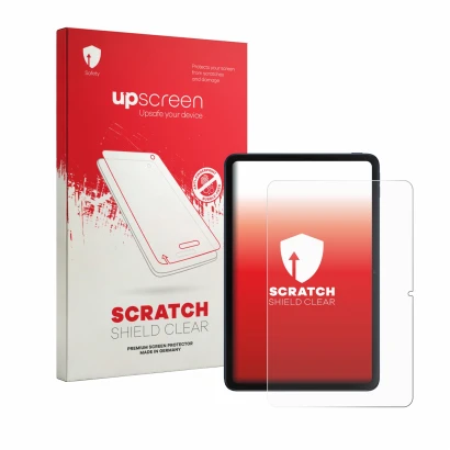Face avant d’un emballage produit avec le logo de la marque upscreen. À côté, l’appareil Xiaomi Poco Pad C1 est représenté ave