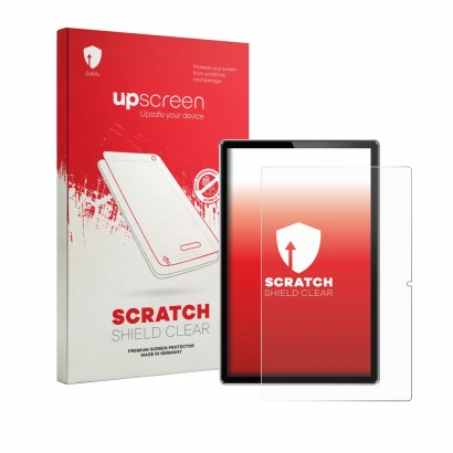 Face avant d’un emballage produit avec le logo de la marque upscreen. À côté, l’appareil Simplori T18 est représenté avec la p