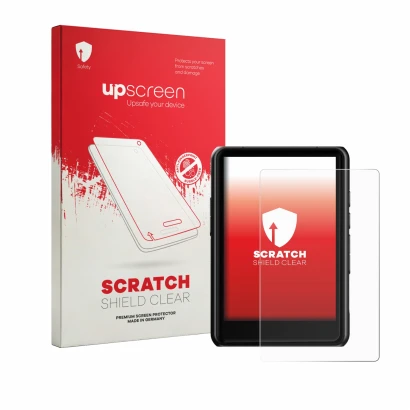 Face avant d’un emballage produit avec le logo de la marque upscreen. À côté, l’appareil Hiby R3 Pro II est représenté avec la