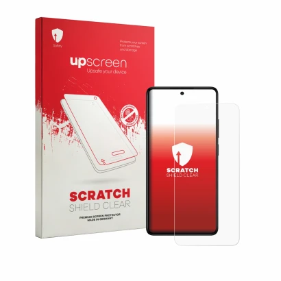 Face avant d’un emballage produit avec le logo de la marque upscreen. À côté, l’appareil General Mobile Fenix II Pro est repré