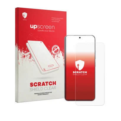 Face avant d’un emballage produit avec le logo de la marque upscreen. À côté, l’appareil Honor Win Turbo est représenté avec l