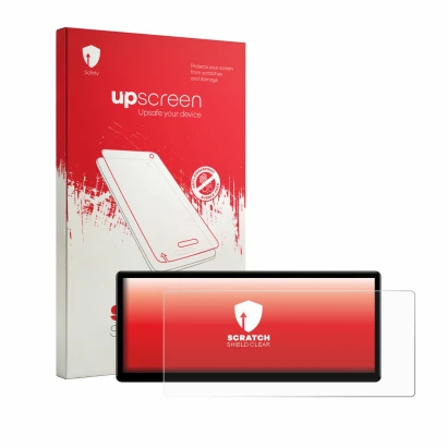 Face avant d’un emballage produit avec le logo de la marque upscreen. À côté, l’appareil Xtrons QWBX24CCB12E92 est représenté
