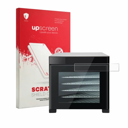 Face avant d’un emballage produit avec le logo de la marque upscreen. À côté, l’appareil Cosori CP267-FD est représenté avec l
