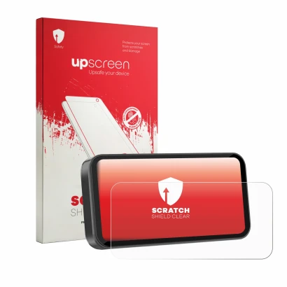 Face avant d’un emballage produit avec le logo de la marque upscreen. À côté, l’appareil Carpuride 603 6.3" est représenté ave