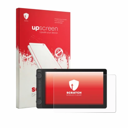 Face avant d’un emballage produit avec le logo de la marque upscreen. À côté, l’appareil Huion Kamvas 13 Gen 3 est représenté 