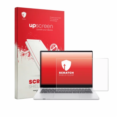 Face avant d’un emballage produit avec le logo de la marque upscreen. À côté, l’appareil Acer Swift Spin 14 AI est représenté