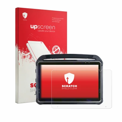 Face avant d’un emballage produit avec le logo de la marque upscreen. À côté, l’appareil DT Research DT312RP est représenté av