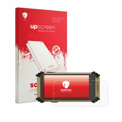 Face avant d’un emballage produit avec le logo de la marque upscreen. À côté, l’appareil DT Research DT361DM (en paysage) est