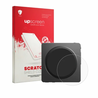 Face avant d’un emballage produit avec le logo de la marque upscreen. À côté, l’appareil FiiO SnowSky Disc est représenté avec