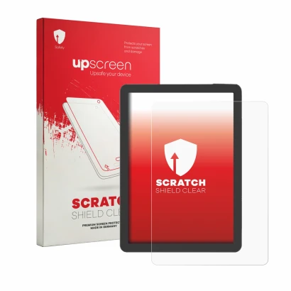 Face avant d’un emballage produit avec le logo de la marque upscreen. À côté, l’appareil Bigme B6 Pro est représenté avec la p