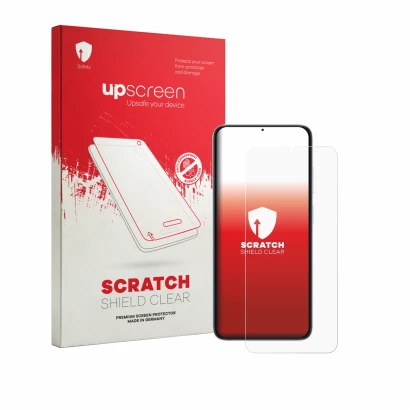 Face avant d’un emballage produit avec le logo de la marque upscreen. À côté, l’appareil Doogee Note 60 est représenté avec la