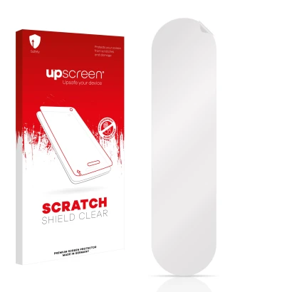 Face avant d’un emballage produit avec le logo de la marque upscreen. À côté se trouve la protection d’écran correspondante.