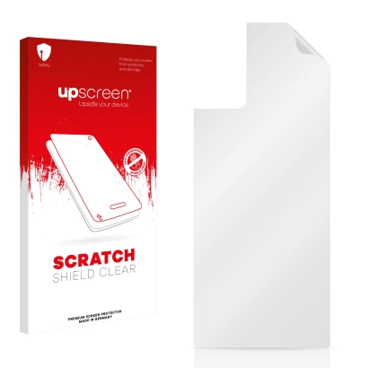 Face avant d’un emballage produit avec le logo de la marque upscreen. À côté se trouve la protection d’écran correspondante.