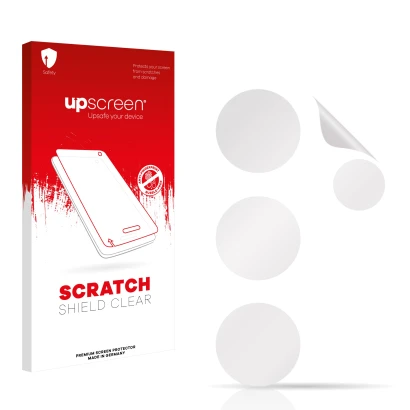 Face avant d’un emballage produit avec le logo de la marque upscreen. À côté se trouve la protection d’écran correspondante.