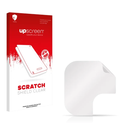 Face avant d’un emballage produit avec le logo de la marque upscreen. À côté se trouve la protection d’écran correspondante.