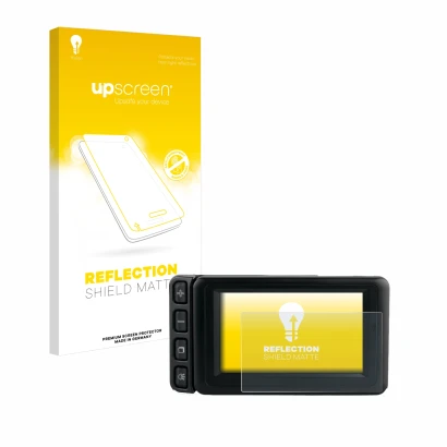 Face avant d’un emballage produit avec le logo de la marque upscreen. À côté, l’appareil BMW Motorrad Navigator IV 4.3" est re