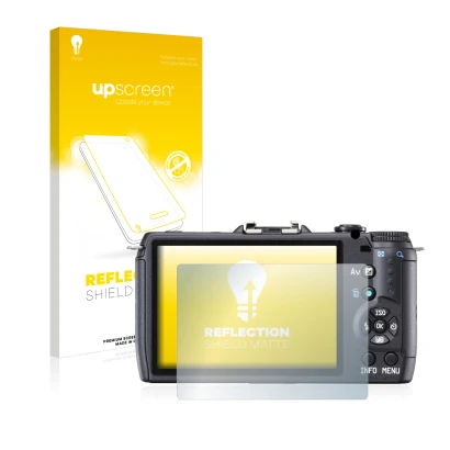 Face avant d’un emballage produit avec le logo de la marque upscreen. À côté, l’appareil Pentax Q10 est représenté avec la pro