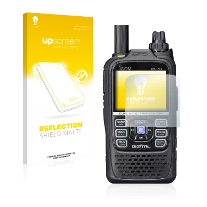 Face avant d’un emballage produit avec le logo de la marque upscreen. À côté, l’appareil Icom ID-51 est représenté avec la pro