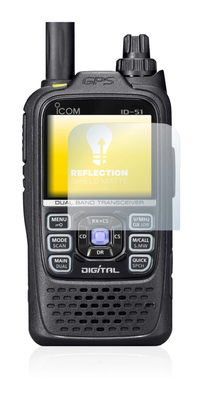 Image de l'appareil Icom ID-51 avec une grande variété de protections d'écran.