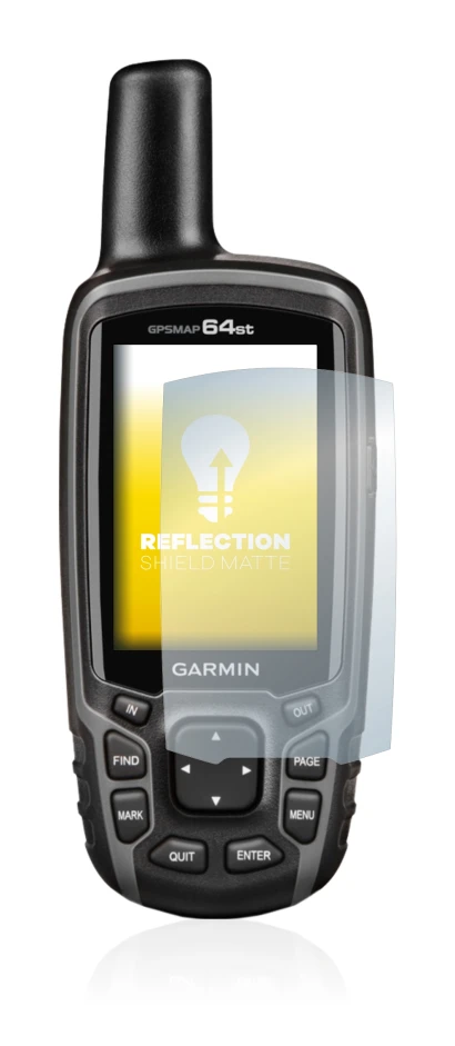 Image de l'appareil Garmin GPSMAP 64st avec une grande variété de protections d'écran.