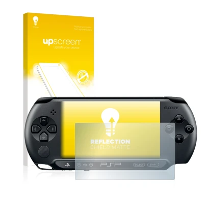 Face avant d’un emballage produit avec le logo de la marque upscreen. À côté, l’appareil Sony PSP 2000 est représenté avec la