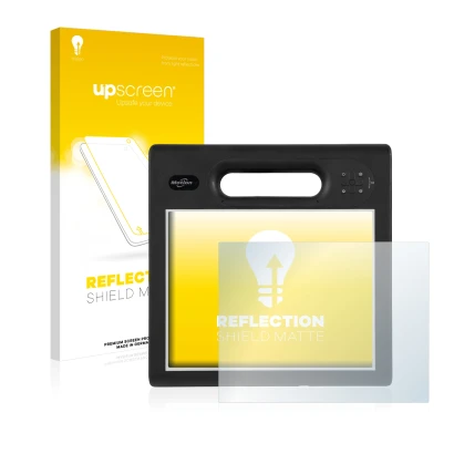 Face avant d’un emballage produit avec le logo de la marque upscreen. À côté, l’appareil Motion Computing F5t est représenté a