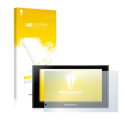 Face avant d’un emballage produit avec le logo de la marque upscreen. À côté, l’appareil Garmin nüvi 2599LMT-D est représenté 