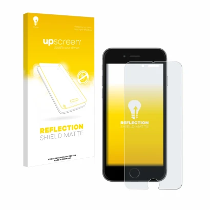 Face avant d’un emballage produit avec le logo de la marque upscreen. À côté, l’appareil Apple iPhone 6S est représenté avec l