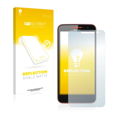 Face avant d’un emballage produit avec le logo de la marque upscreen. À côté, l’appareil BLU Studio C est représenté avec la p