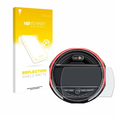 Face avant d’un emballage produit avec le logo de la marque upscreen. À côté, l’appareil Mini Cooper R56 (6.5") est représenté