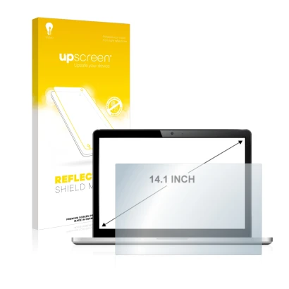 Face avant d’un emballage produit avec le logo de la marque upscreen. À côté, l’appareil est représenté avec la protection d’é