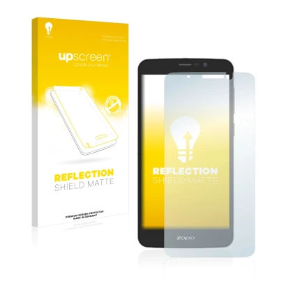 Face avant d’un emballage produit avec le logo de la marque upscreen. À côté, l’appareil Zopo Color S5.5 est représenté avec l