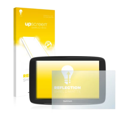 Face avant d’un emballage produit avec le logo de la marque upscreen. À côté, l’appareil TomTom Start 62 est représenté avec l