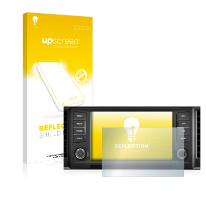 Face avant d’un emballage produit avec le logo de la marque upscreen. À côté, l’appareil Seat Ateca 2016 Media System Plus 8"