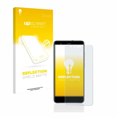 Face avant d’un emballage produit avec le logo de la marque upscreen. À côté, l’appareil Huawei P10 Lite est représenté avec l