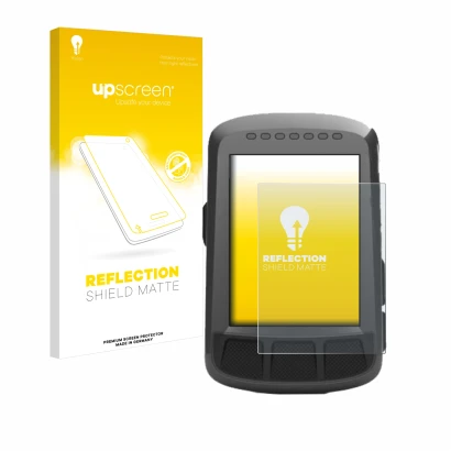 Face avant d’un emballage produit avec le logo de la marque upscreen. À côté, l’appareil Wahoo Elemnt Bolt GPS est représenté